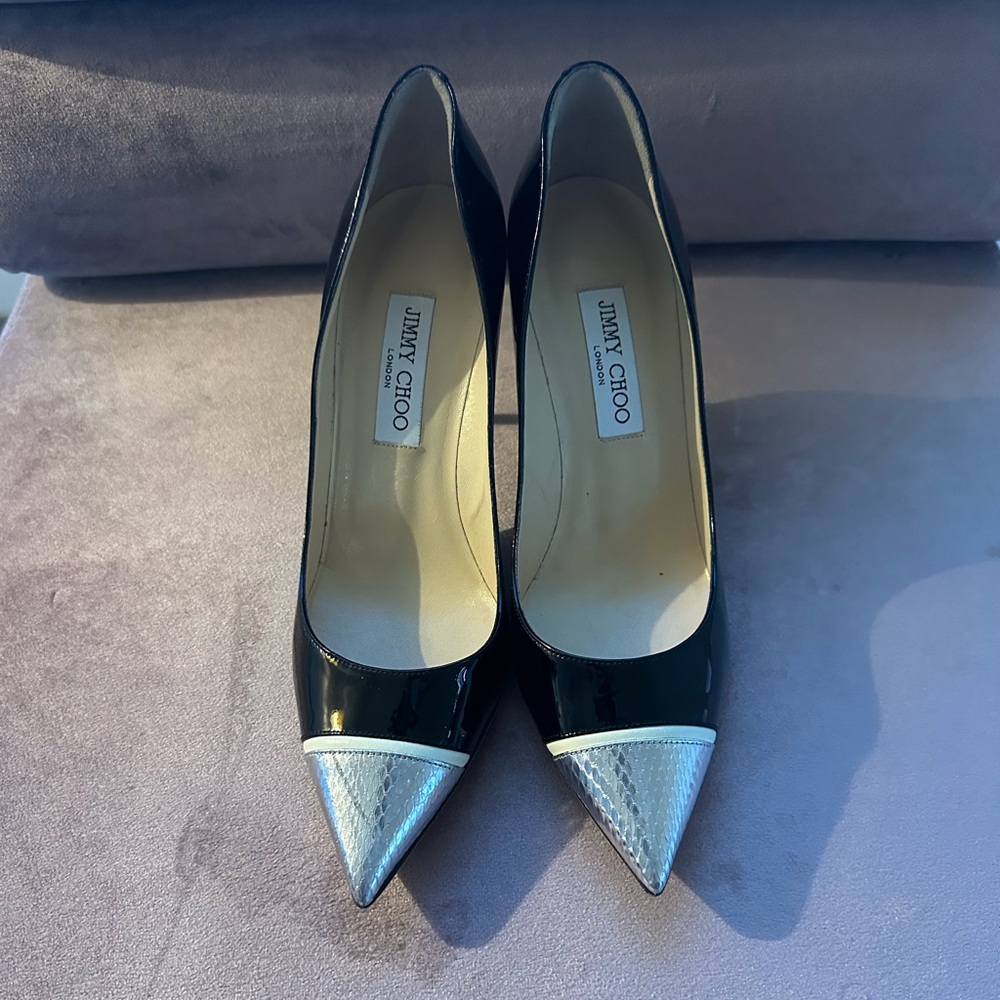 Jimmy Choo Patent Pumps with Silver Accents